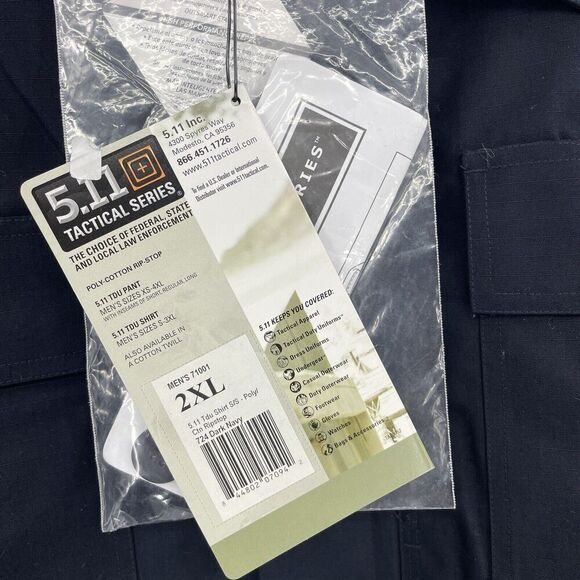 5.11 Tactical Ripstop Shirt Men's 2XL Dark Navy Short Sleeve Collared Button-Up - Picture 3 of 10
